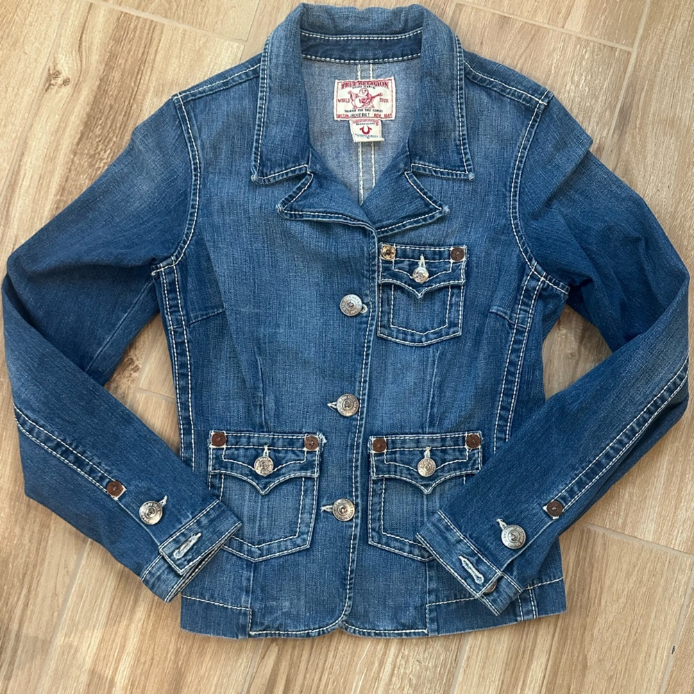 True Religion Jackie Denim Jean Jacket / Blazer  decorative pockets, Size Large